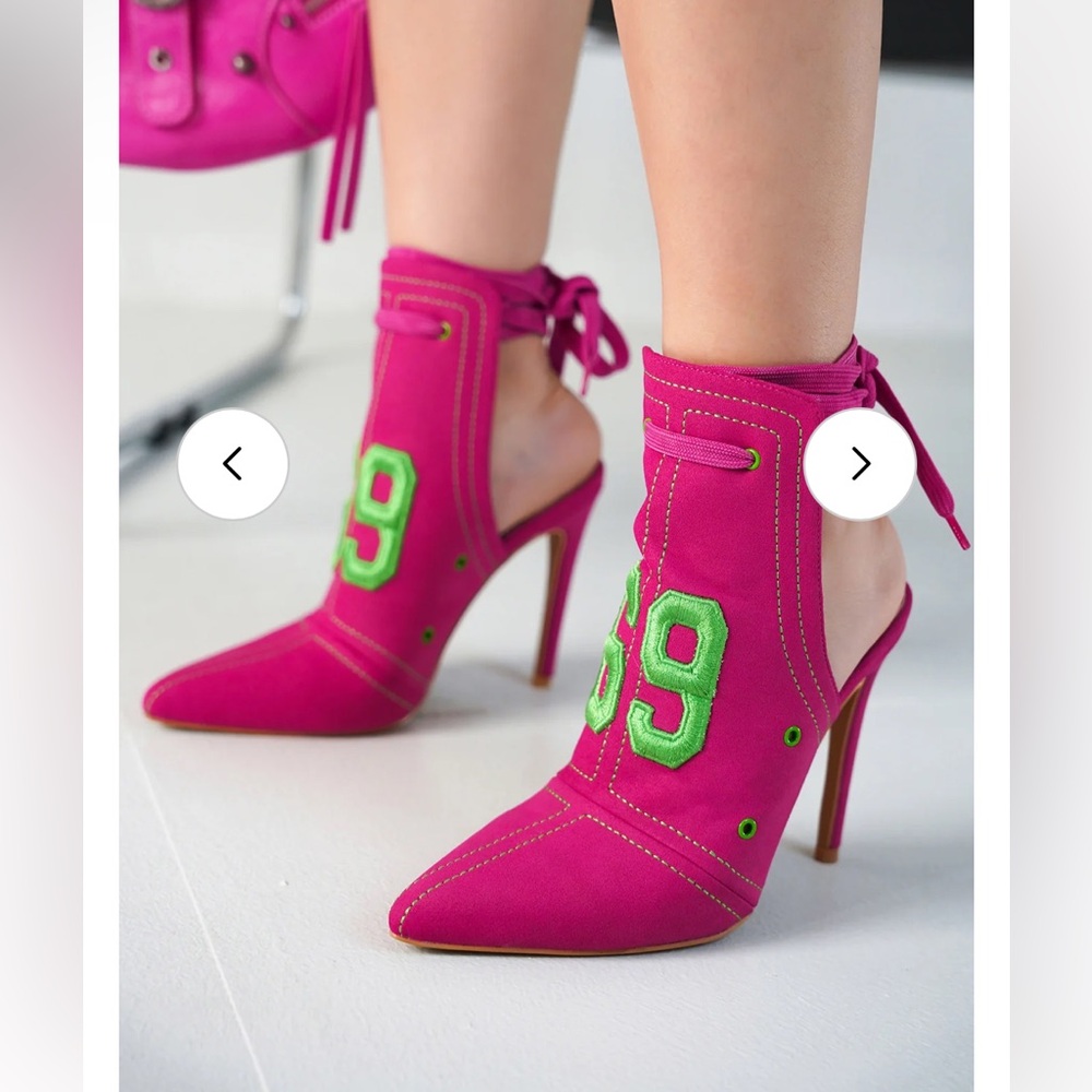 •CAPE ROBBIN• “Dorette” Lace-up Pointy Toe Stiletto Heels - Fuchsia // NIB